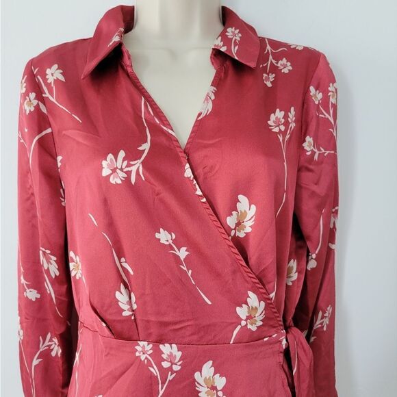 Halogen Faux Wrap Long Sleeve Floral Print Midi Dress NWOT - Picture 6 of 7